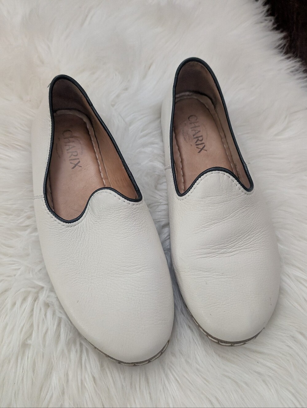 Charix Cream Black Slip On Loafers Smoking Shoes 38 / 8